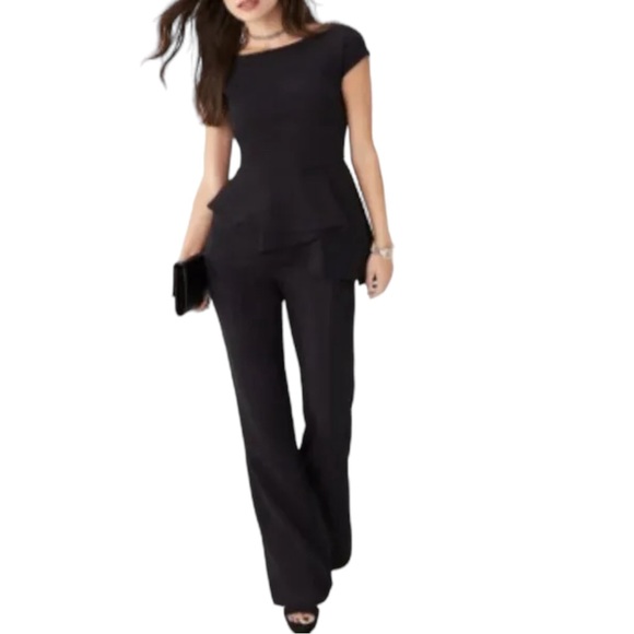 Eliza J Peplum Ruffle Wide Leg Jumpsuit Black One Piece Size 6 - Picture 12 of 12